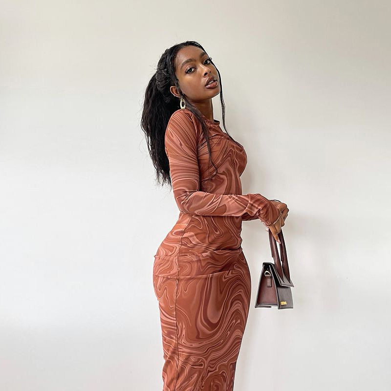 Floral Print Dress Fashionable Sexy Sheer Long Sleeve Trendy Bodycon Style for Parties Wholesale Available
