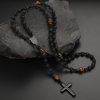 Cross-border Amazon Same-style Natural Stone Black Volcanic Rock Yellow Tiger Eye Iron Stone Cross Religious Men's Necklace