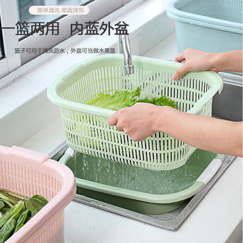 Double-Layer Draining Basket, Thickened Plastic Kitchen Vegetable Washing Basket, Fruit and Vegetable Washing Basket, Colander, Vegetable Washing Basin