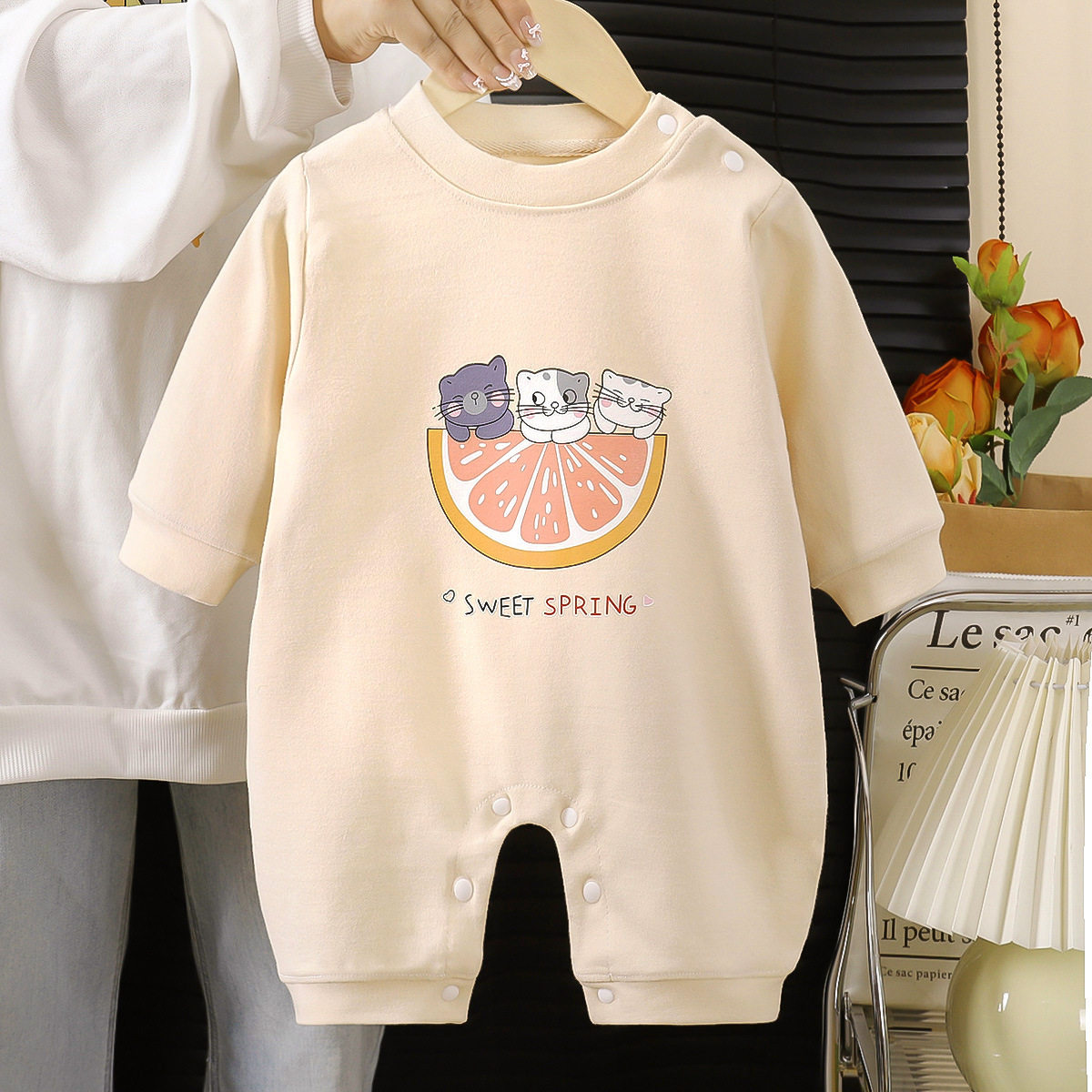 Baby Romper, Spring & Autumn Outerwear, Newborn Long-Sleeve Jumpsuit with Snap Buttons for Easy Diaper Changes