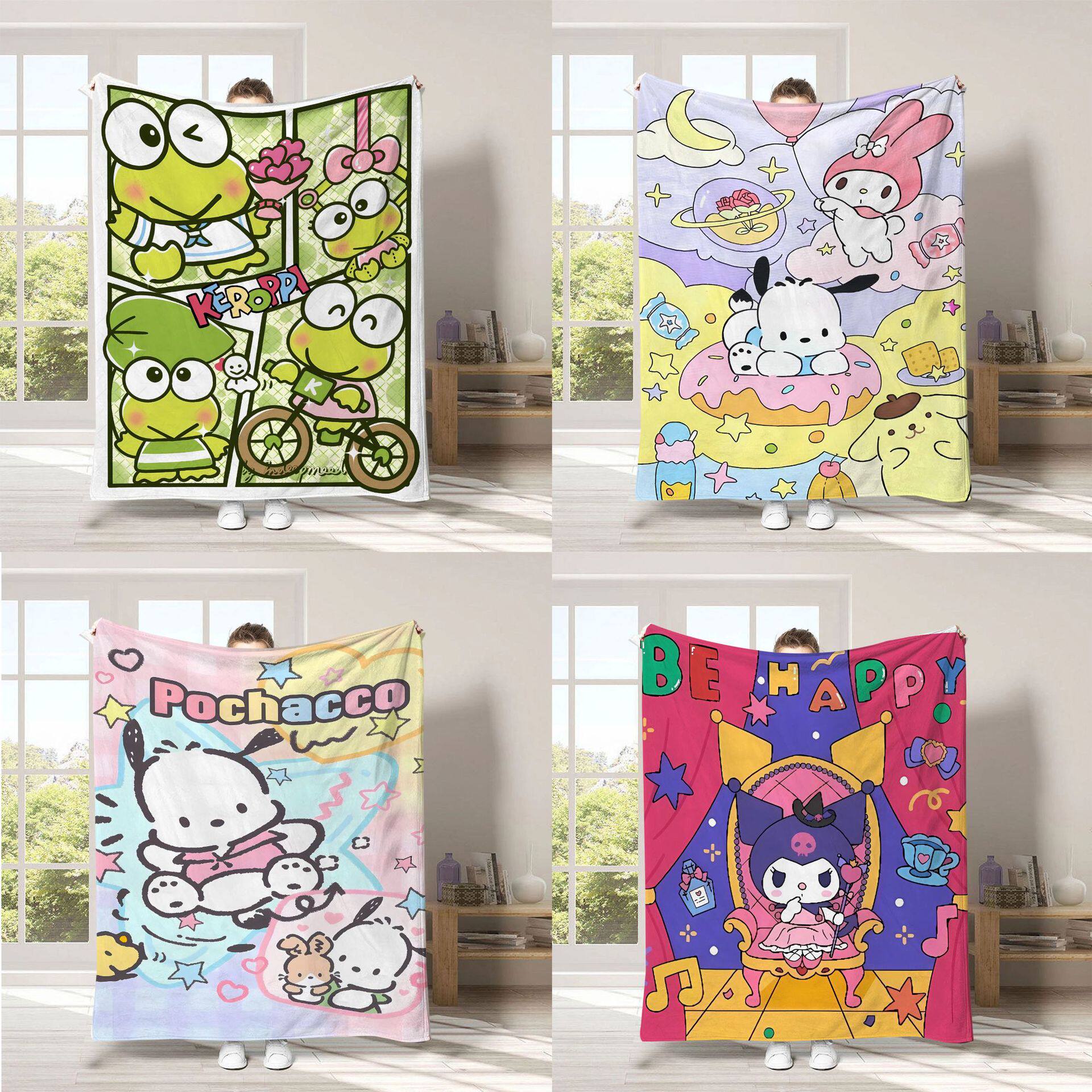 Cross-border Cartoon Children's Sanrio Flannel Blanket Digital Printed Blanket Four Seasons Air-conditioning Blanket Lunch Break Blanket