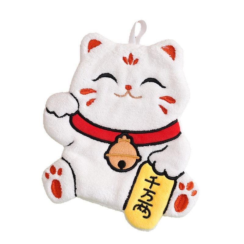 Cross-Border Dropshipping Lucky Cat Hand Towel, Hanging Small Towel, Coral Velvet, Absorbent, Cute Cartoon Hand Towel, Souvenir