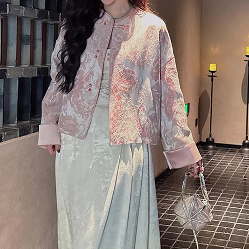 Áo khoác dệt hoa văn cao cấp dáng thanh lịch cho nữ — Bột thịt, Cam nhạt, Hồng nhạt, Tím xanh lục