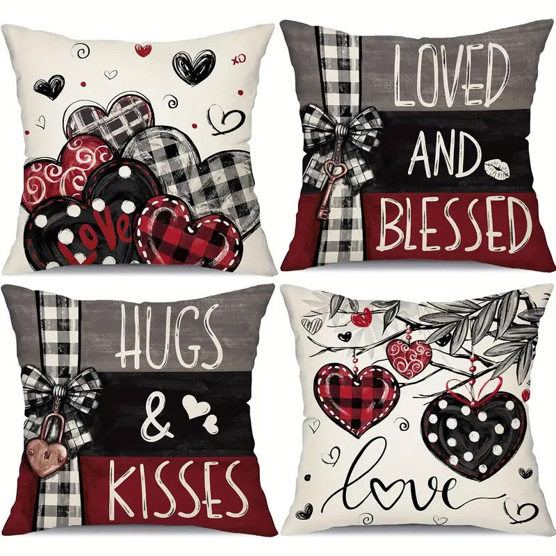 Timu Valentine's Day Pillow Red Love Printed Cushion Linen Pillow Cross-border Home Pillow Case Pillow Case