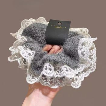 French-Style Gentle Beige Lace Yarn Scrunchie Elegant Gray Wine Red Large Bun Hair Tie New Women's Model