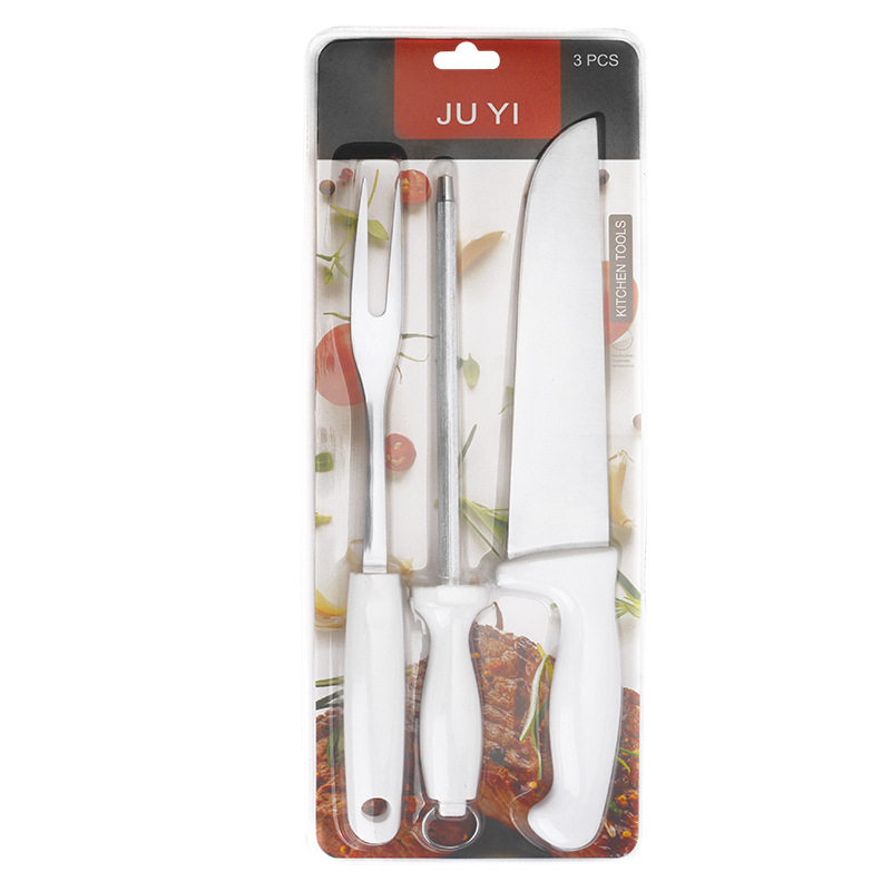 Foreign trade barbecue two-piece kitchen knife set chef knife barbecue meat fork sharpener BBQ camping tools