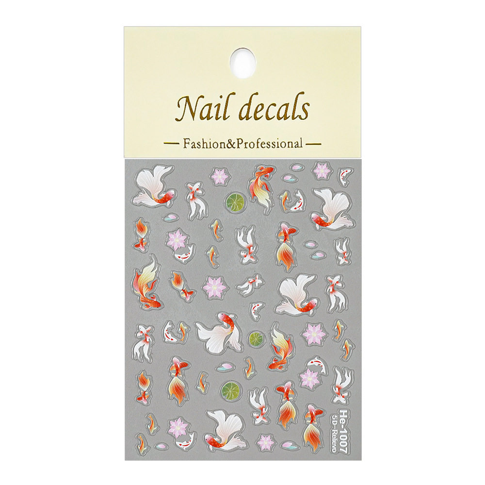 Redanco new 5D embossed koi fish shell light nail stickers three-dimensional adhesive nail stickers He-1008