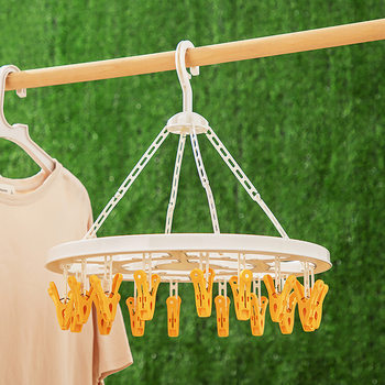 Round socks clip balcony windproof hanging drying rack multifunctional underwear pants rack plastic multi-clip clothes drying clip
