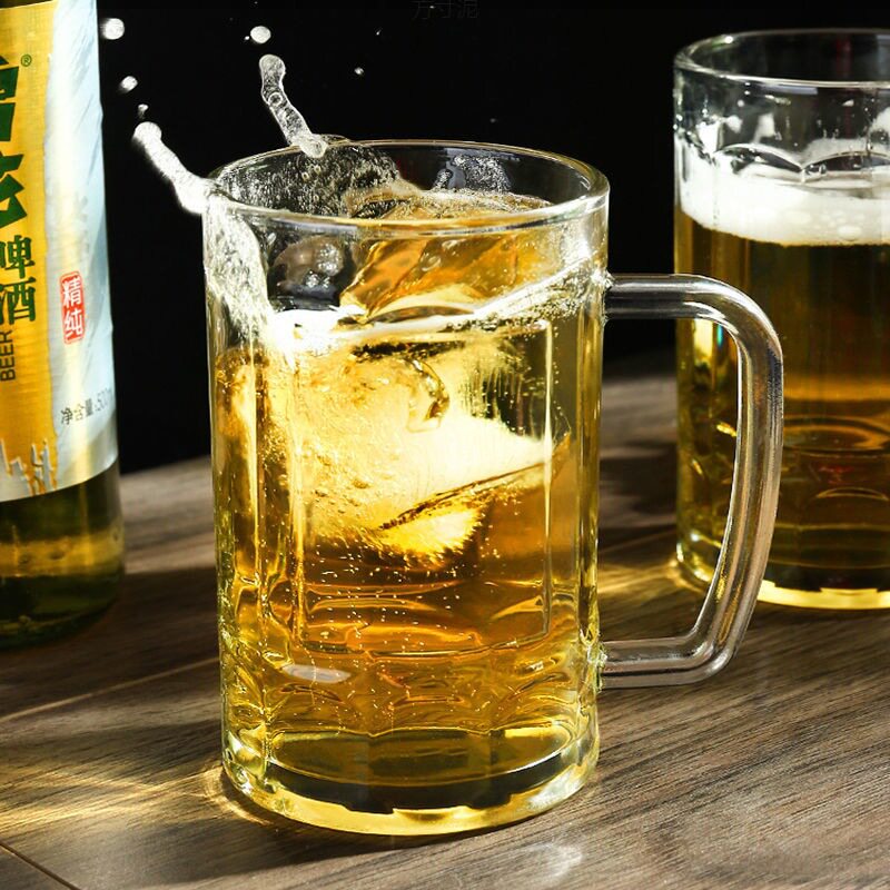 New Household Commercial Beer Cup Large Draft Beer Cup Water Cup Bar Large Capacity Thickened Glass with Handled Wholesale