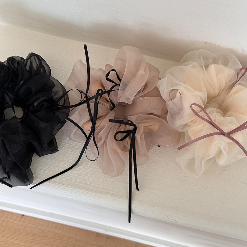 Ballet Style Mesh Ribbon Bow Large Intestine Hair Tie for Women High Elastic Ball Hair Rope Rubber Band Head Flower Hair Accessories