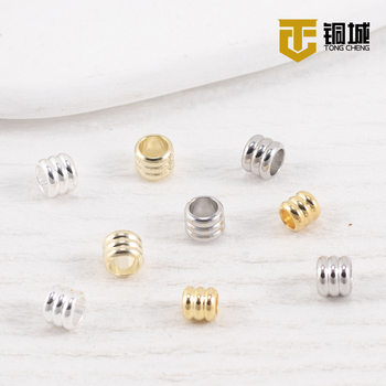 14K gold three-layer barrel beads high color retention large hole threaded spacer beads pearl necklace loose beads diy Rope handmade materials