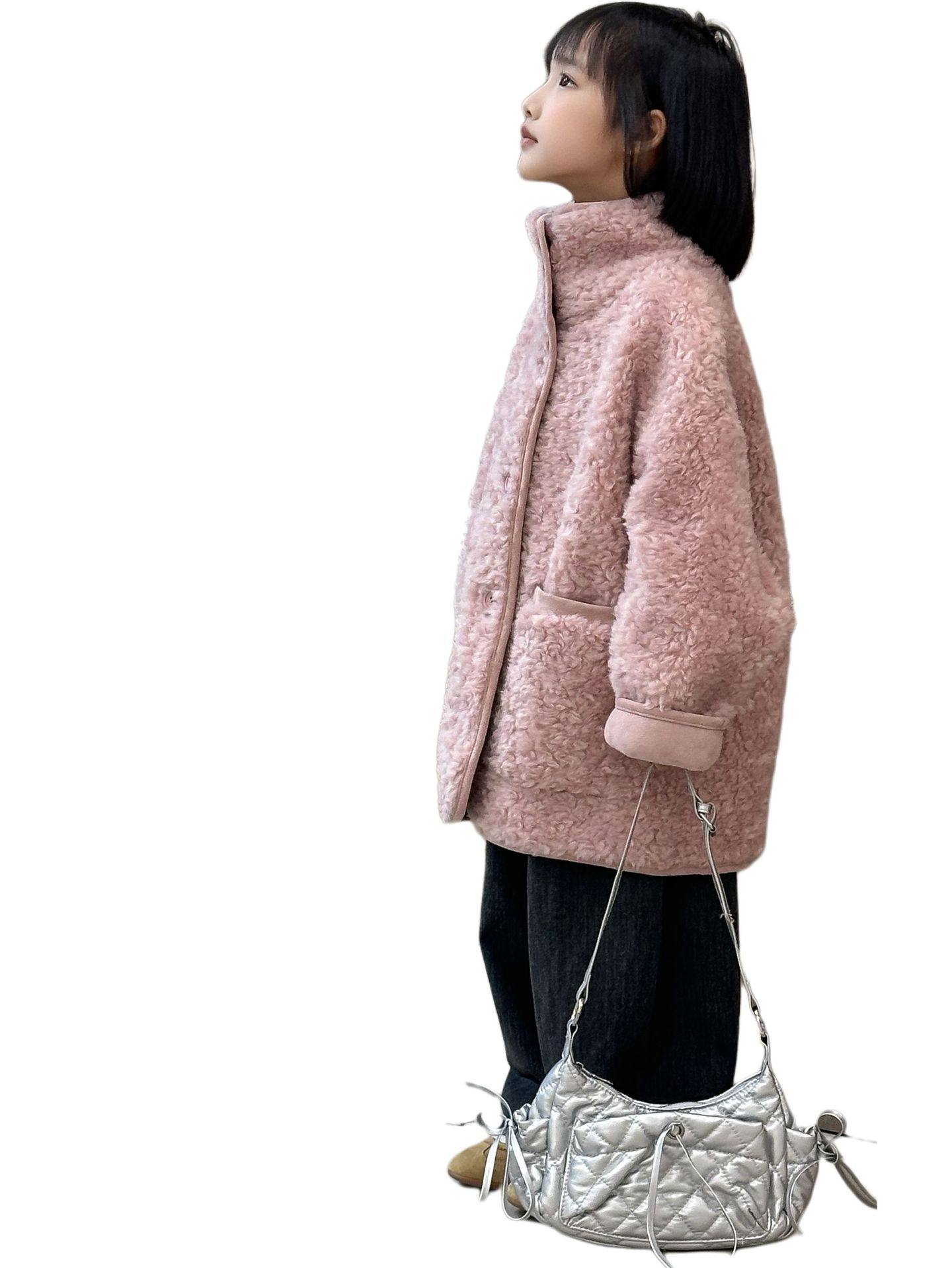 Korean Lamb Wool Mid-Length Fur Outwear 2025 Autumn and Winter New Popular Thickeneded Outwear for Boys and Girls, Thick and Warm