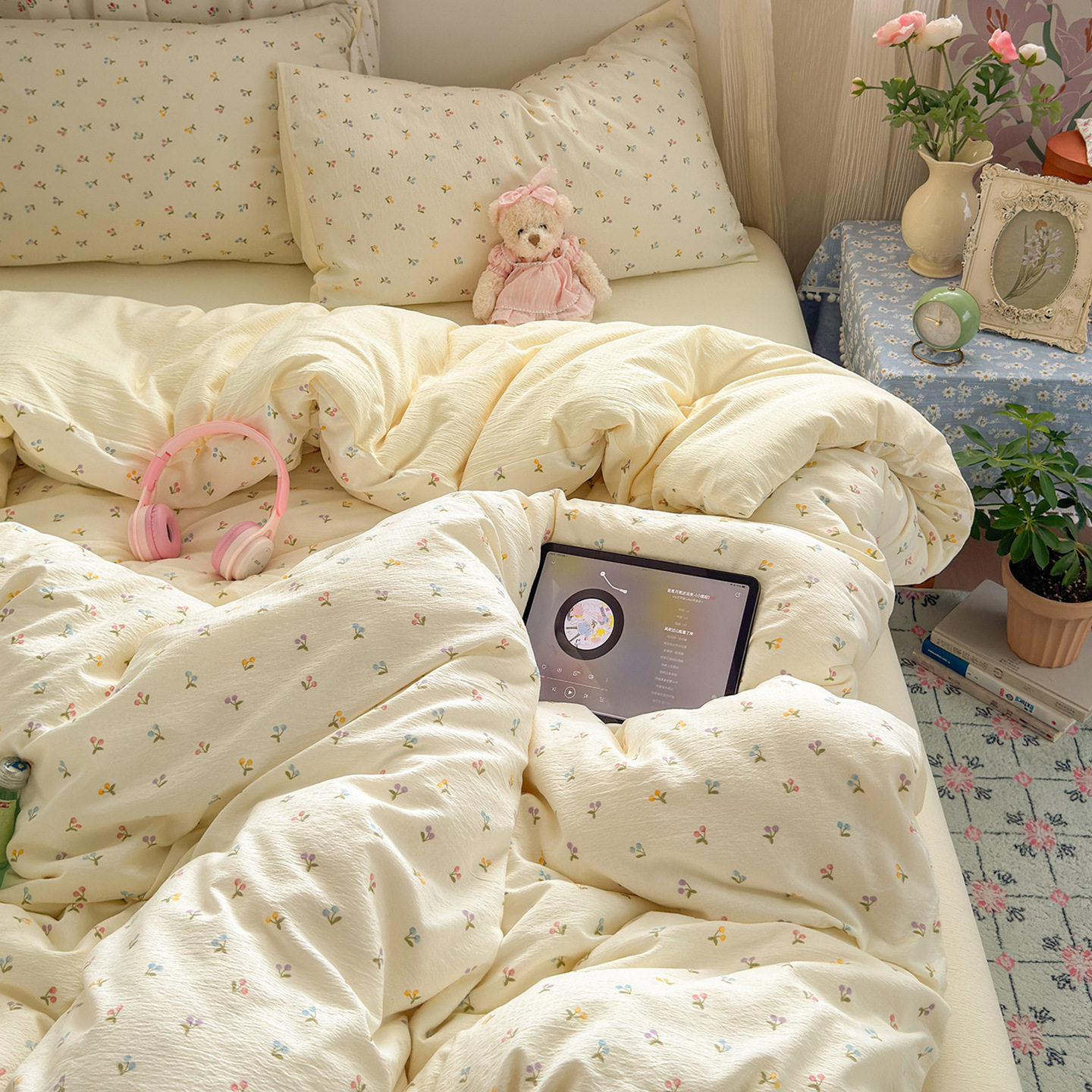 Category a Maternal and Infant Grade Four-Piece Set of Pure Cotton Double-Layer Yarn Bed Bed Sheetss and Quilt Covers New Dormitory Bed Bed Sheetss Three-Piece Set