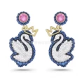 Blue crown head swan white gold stud earrings