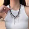 Sweet cool tassel rivet beaded stitching collar female niche design high-grade sweet cool hot girl style necklace necklace