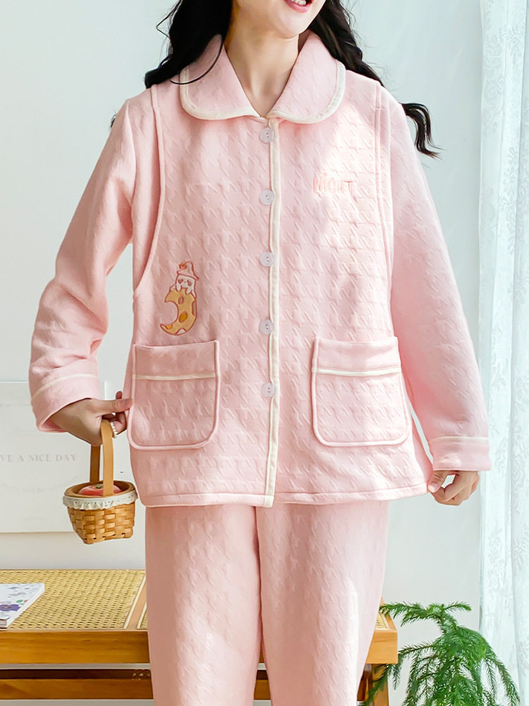 Air Cotton Pregnant Women's Pajamas Spring and Autumn Postpartum Winter Pregnant Women's Home Service Full Stage Women's Sandwich Thickened Home Service suit