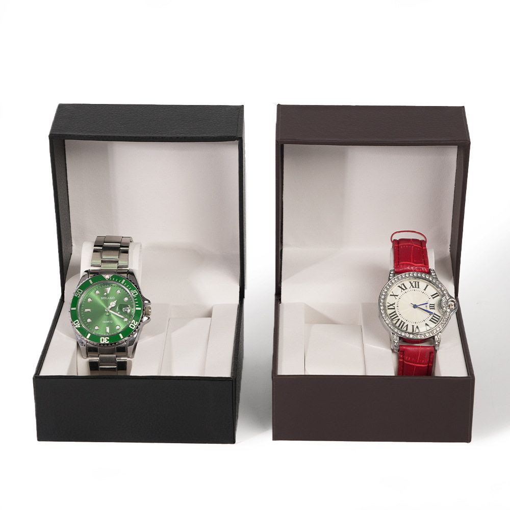 Hot-Selling Pu Leather Double Pillow Watch Box, High-End Couple Watch Box, Flip Watch Packaging Box, Cross-Border
