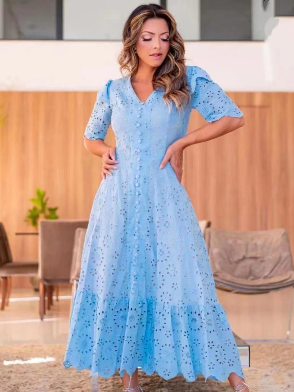 (Mới) Mã K7487 Giá 2190K: Váy Đầm Liền Thân Nữ Gutdo Ngắn Tay Hàng Mùa Xuân Thu Đông Phong Cách Âu Mỹ Thêu Họa Tiết Hoa Cổ Chữ V Thời Trang Nữ Chất Liệu G05 Sản Phẩm Mới, (Miễn Phí Vận Chuyển Toàn Quốc).