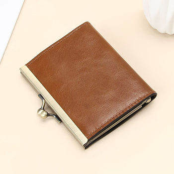 First Layer Waxed Cowhide Retro Men's Clip Id Card Holder Women's Business Card Holder Genuine Leather Accordion Card Holder with Multiple Card Slots