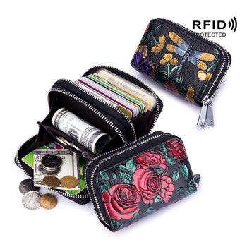 Painted Cowhide Card Bag Large Capacity Multi-Card RFID Anti-RF Scanning Double Zipper Multi-Function Coin Bag