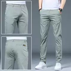 Men's Summer Lightweight Casual Pants Skinny Straight Leg Breathable Stretch Ice Silk Trendy Wholesale Cool Feel