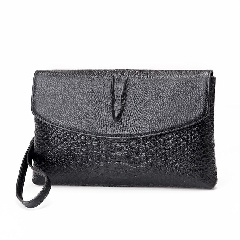 High-End Crocodile Pattern Men's Clutch Bag Black Genuine Leather Soft Leather Wallet New Large-Capacity Envelope Bag Clutch Bag