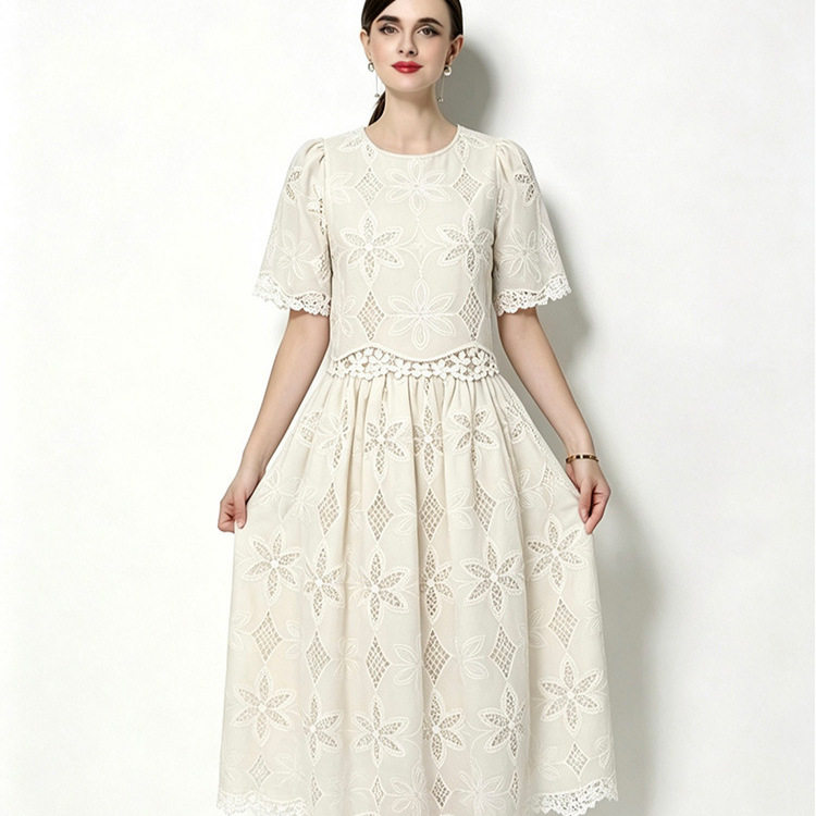 French Style Lace Hollow Short Sleeve Top with High Waist Slimming Skirt Set Elegant Soft Chic Perfect for Spring