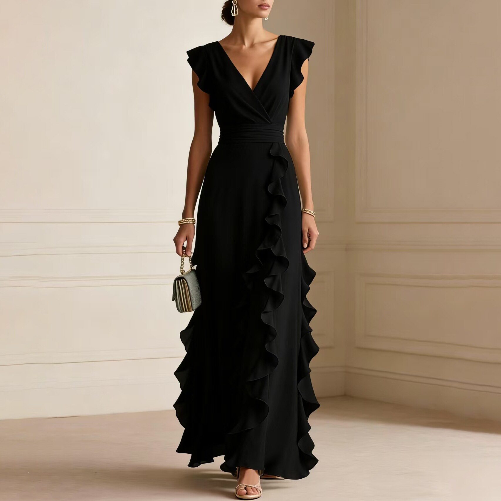 Elegant Womens Dress High End Design Solid Color French Style Perfect for Daily Wear and Special Occasions