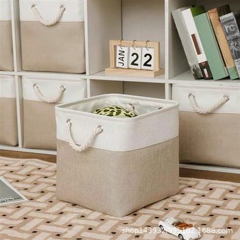 Cotton and Linen Foldable Storage Basket Desktop Storage Box Snacks Miscellaneous Items Toy Organizer Basket Household Large Dirty Clothes Basket Wholesale