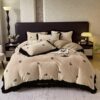 Plush Retro Style Hepburn Light French High Weight Milk Velvet Fully Matte Stereo Relief French Lace Four-Piece Set