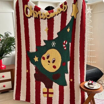 2025 New Christmas Half Velvet Knitted Blanket 130*170cm Doll Christmas Tree