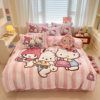 Sanrio Cartoon Winter Milk Velvet Bed Four-Piece Set Warm Fleece-Lined Bed Bed Sheets Quilt Cover Kidsren's Dormitory Three-Piece Set