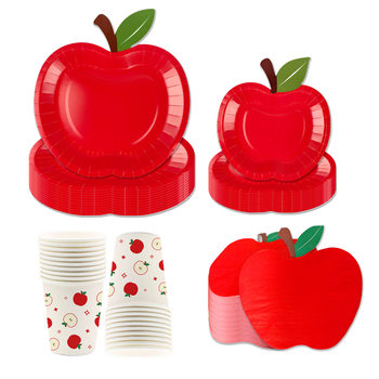 Spot Red Apple Party Set Disposable Tableware Special-Shaped Disposable Paper Plates Paper Cups Napkins Decorative Supplies
