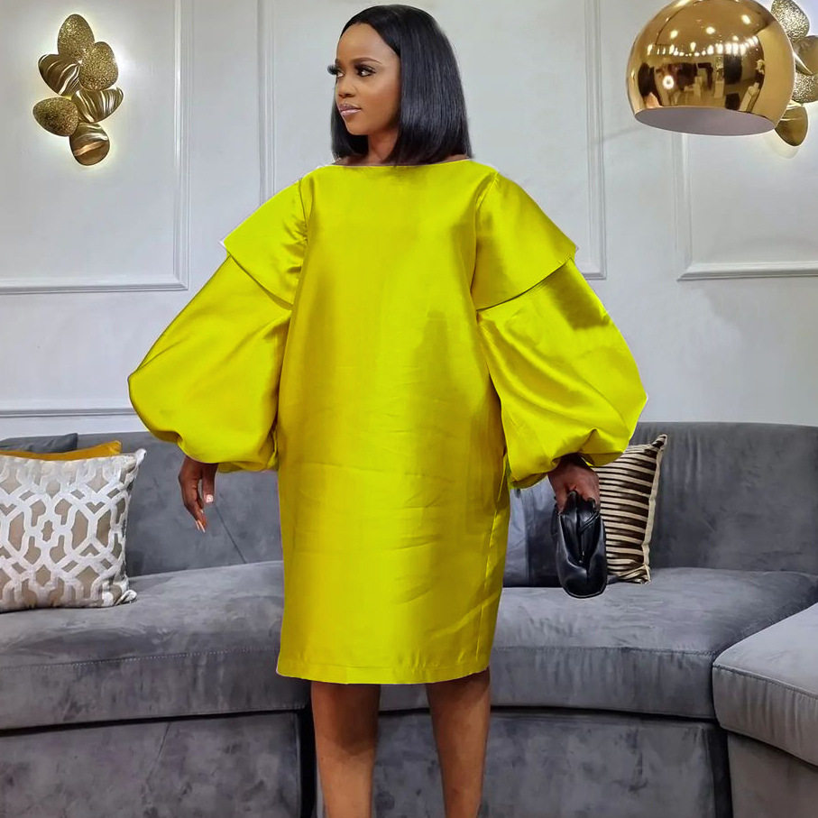 Plus Size Fashion Dress Loose Fit Puff Sleeves Stylish Design Autumn Wear for Moms Wholesale Available