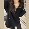 Maternity clothes cotton shoulder long-sleeved T-shirt Women's Spring and Autumn Mid-length plus size niche top zipper hooded bottoming shirt