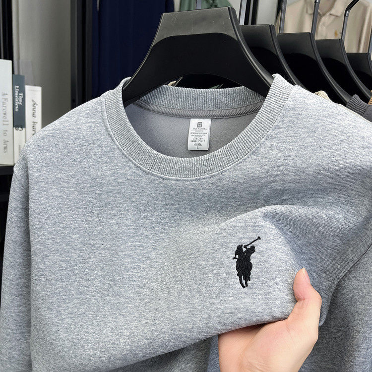 跨境重磅380克刺绣男士卫衣2026春季新款圆领休闲打底长袖卫衣男