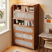 Multi-Layer Bookcase, Retro Rattan Entrance Cabinet, American Tipping Cabinet, Storage Cabinet, Large-Capacity Storage Floor-Sta