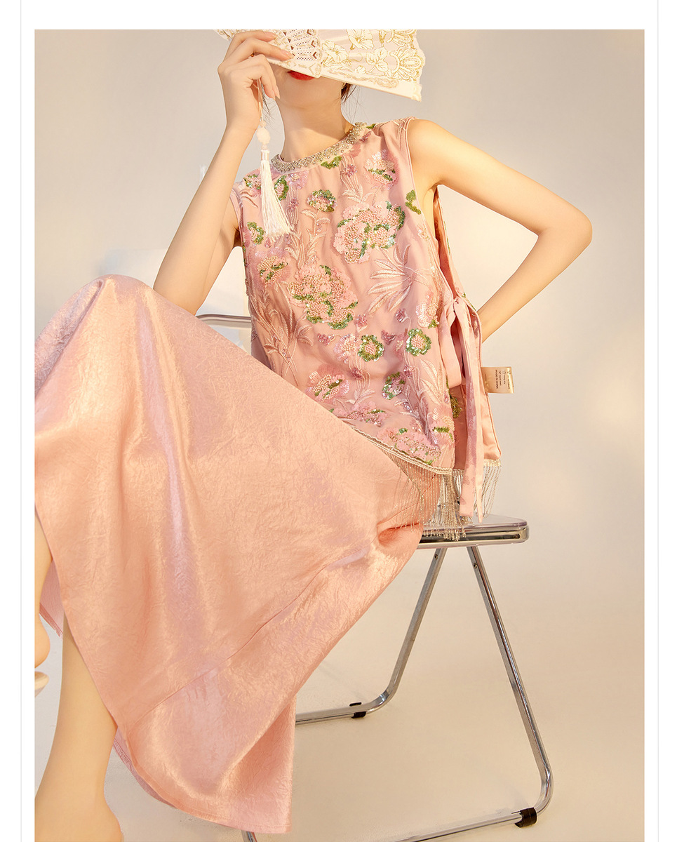 Áo vest nữ không tay thêu nổi bật cổ tròn đính đá phối khóa kéo — Phấn phủ Peach Mist (giao hàng trong 7 ngày), Phấn phủ Peach Mist (giao ngay trong ngày)