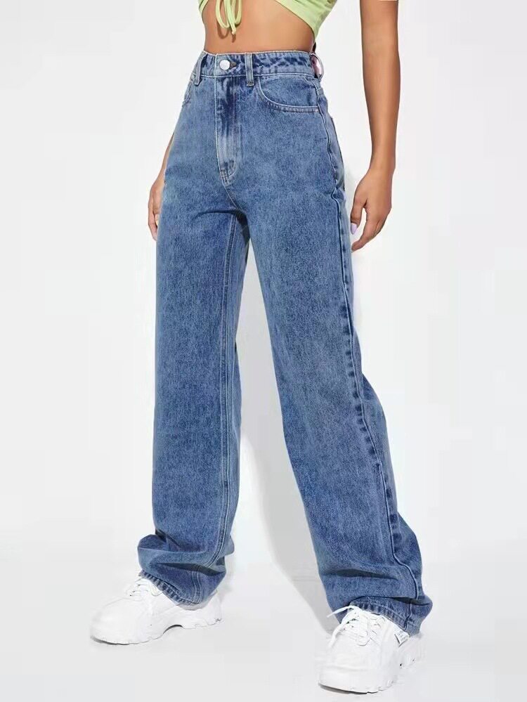Wide Leg Denim Trousers for Women High Waist Floor Length Casual Style Perfect for Everyday Wear Wholesale Available
