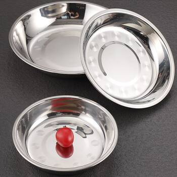 Thickened Stainless Steel Plate Household Disc Flat Plate Dinner Plate Deep Plate Dish Round Plate Fruit Plate Barbecue Plate