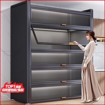 Kitchen Pots and Bowls Storage Cabinet Floor-Standing Multi-Layer Storage Cabinet Microwave Oven Household Multi-Functional Cabinet Storage Rack with Door