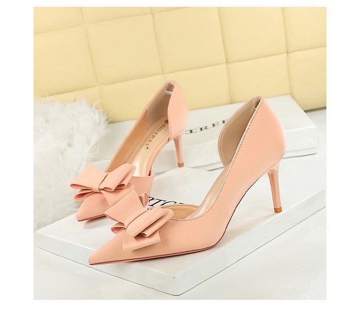 Giày cao gót nữ mũi nhọn chất liệu lụa satin thắt nơ ba lớp hở hông thanh lịch — màu đen, màu đỏ, Màu hồng, Màu tím nhạt
