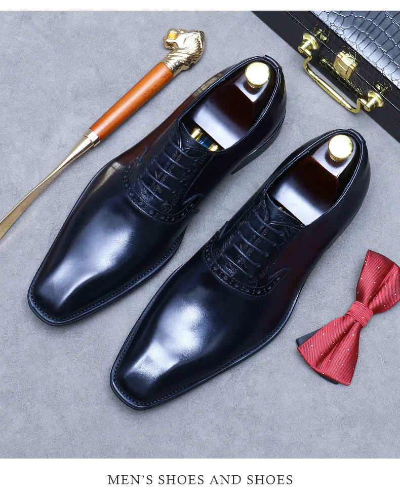 Giày Oxford nam da bò thật cỡ lớn, giày tây công sở buộc dây — Màu đen, Nâu cổ điển
