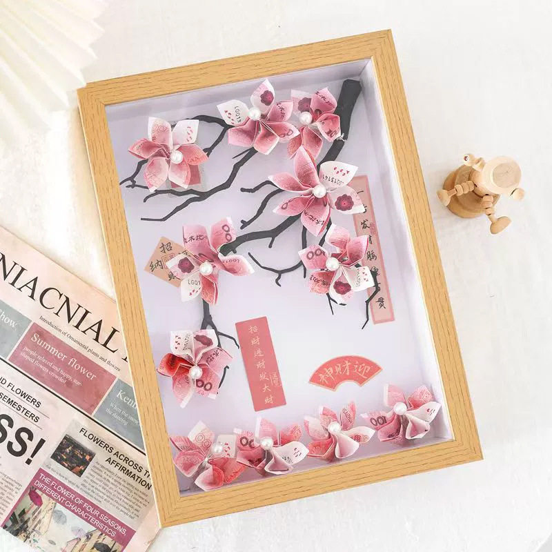 Christmas tree rich flowers DIY paper money Christmas tree photo frame ornaments paper money coins Christmas tree photo frame creative gifts