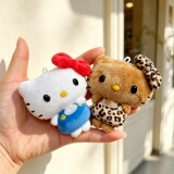 Леопардовый узор, черная кожаная плюшевая игрушка Hello kitty, подвеска-кошка, кукла Китти, плюшевая кукла, подарок для пар