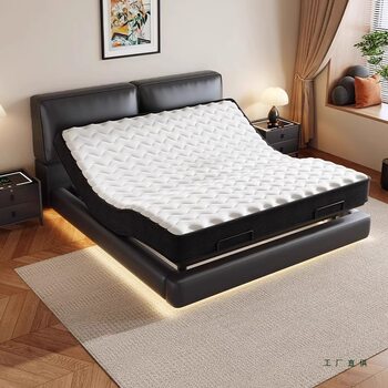 Big Black Cow Electric Smart Bed Bedroom Black Technology Multifunctional Lifting Voice Fully Automatic Electric Bed Suspended Leather Bed