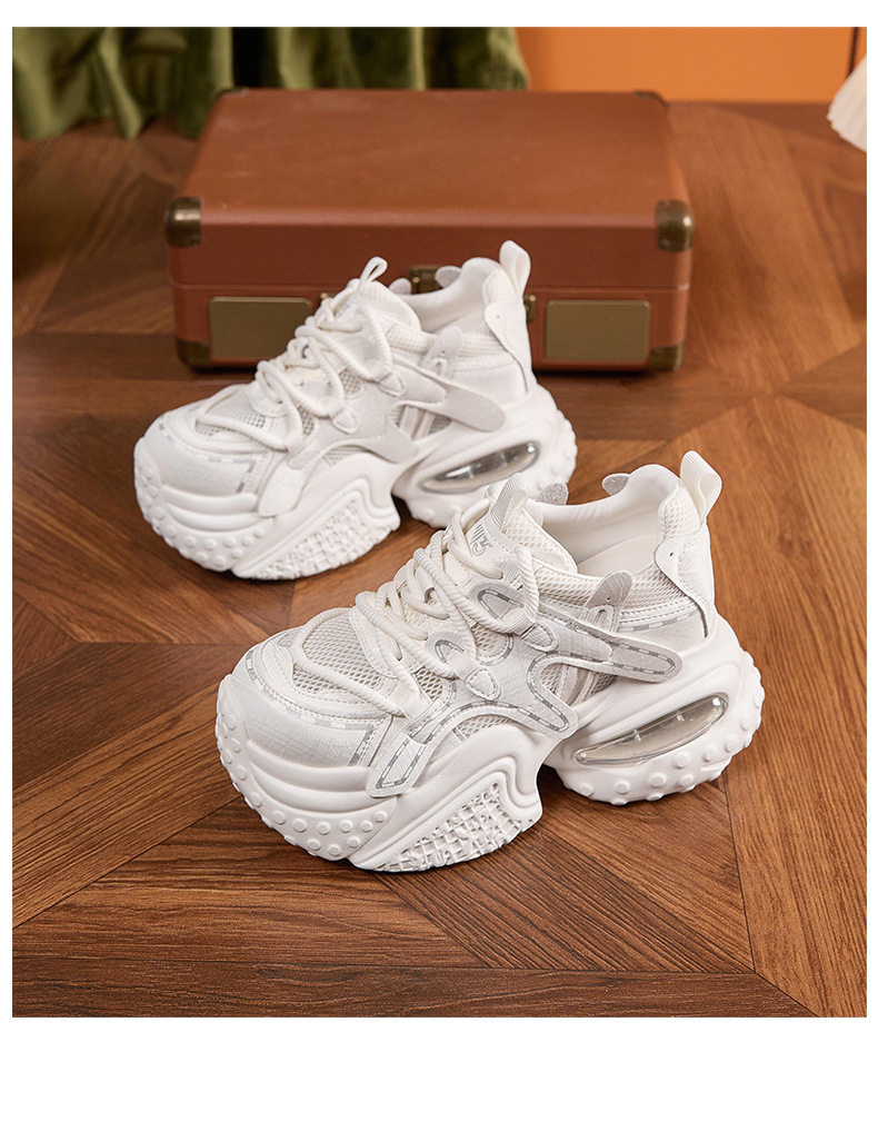 Giày sneaker nữ đế dày chunky lưới thoáng khí tăng chiều cao — Xanh dương, Trắng, Xám bạc, Xanh neon chi tiết 22