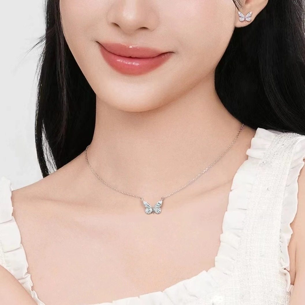 Fanjia White Copper with Logo Pendant Is 925 Silver Butterfly Light Necklace Accessible Luxury Smart Butterfly Forest Aurora Glow