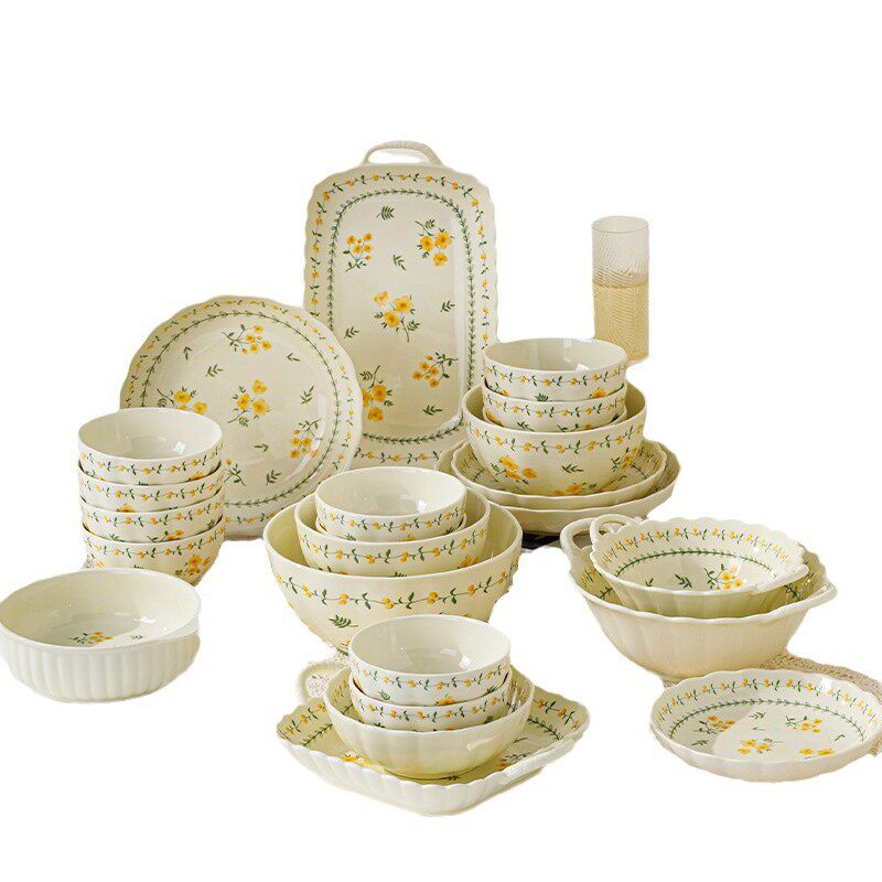 Japanese-Style New Home Plates, Dish Plates, Steamed Fish Plates, Ceramic Dinner Plates, High-End Double-Eared Plates, Deep Plate Tableware