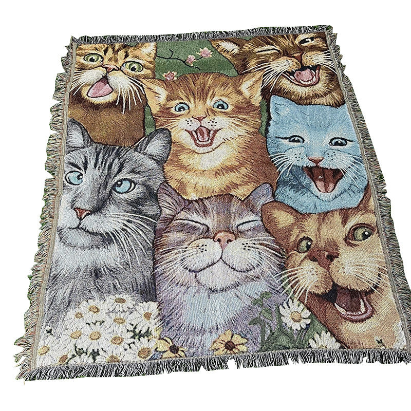 American Tapestry Cat Polyester Cotton Blanket European Style Home Decoration Fabric Washable Thickeneded Tapestry